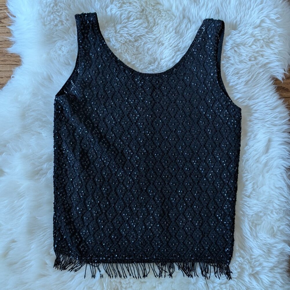 Vintage 60s Black Beaded Sequined Top (Size M/L)